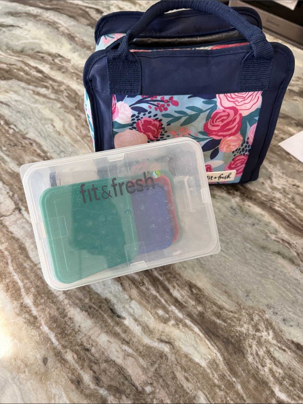 fit & fresh Navy Floral Lunch Bag with Clear Food Storage Container